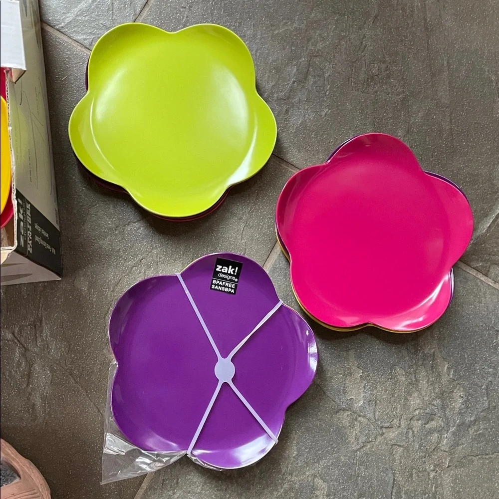 Zak! Colorful Tiered Serving Tray and matching plates.
